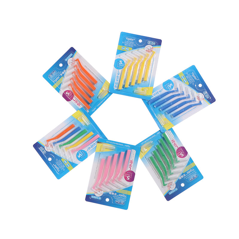Cepillo Interdental en forma de L, herramienta para el cuidado bucal, para blanquear los dientes, para ortodoncia, 5 unids/caja