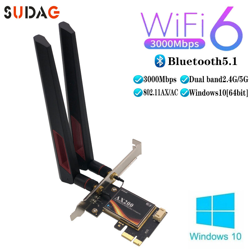3000Mbps Wifi 6 무선 AX200 데스크탑 PCIe Wifi 어댑터, 블루투스 5.1 802.11ax 듀얼 밴드 2.4G/5GHz PCI Express 네트워크 카드