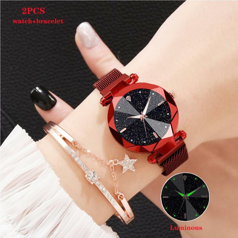 Nieuwe Vrouwen Horloges Armband Set Sterrenhemel Lichtgevende Horloge Mode Dames Armband Horloge Quartz Horloges Relogio Feminino