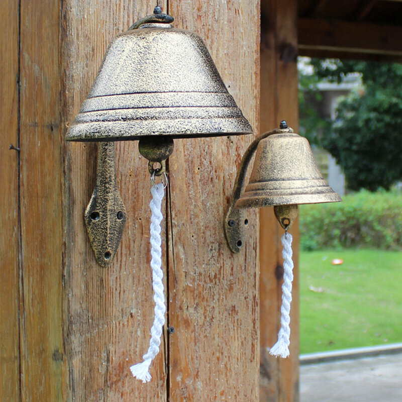 Nordic Style Oversized Vintage Brown Metal Iron Door Bell Wall Mounted Welcome Cast Wireless Door Bell Porch Garden Decoration