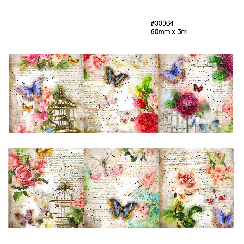 Cinta Washi con patrón Vintage para álbum de recortes, hojas de flores
