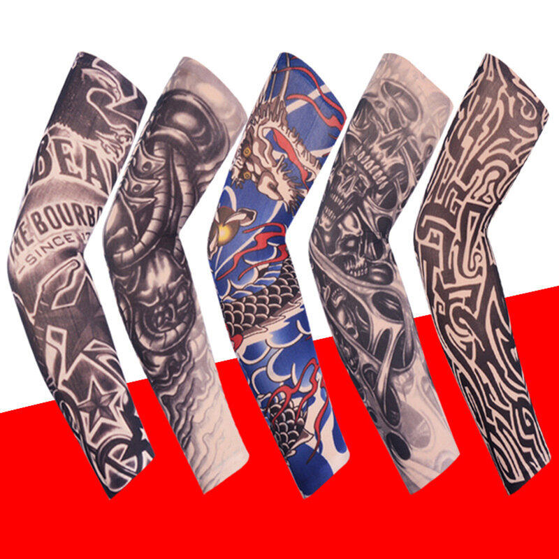 1 pçs tatuagem impresso braço capa proteção solar mão longo manguito mangas de refrigeração luvas de equitação luvas de proteção de braço luva