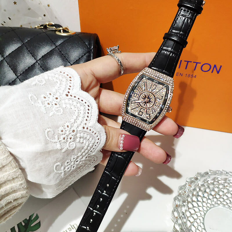 Tonneau Relógio de quartzo feminino, marca superior, luxo, relógios vintage, strass, moda, M020