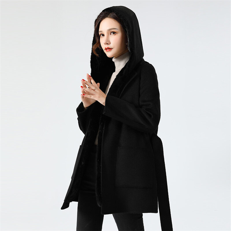 Aorice ผู้หญิงฤดูหนาว Mink Fur Parka เสื้อแจ็คเก็ต2020ใหม่จริงขนสัตว์ Rex กระต่าย Fur Liner ยาว Trench Coats แจ็คเก็ต Z19172