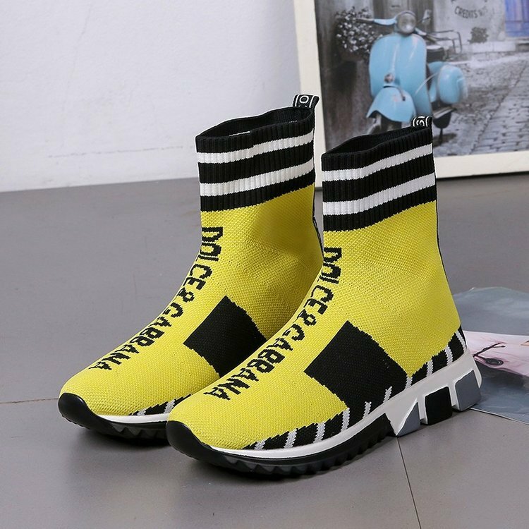 Comfortable Rubber Flat Shoes Women Casual Vulcanized Shoes Round Toe Slip on High Top Sneakers Women Flats Autumn Women Shoes new flying woven High-top stretch socks sneaker boots
