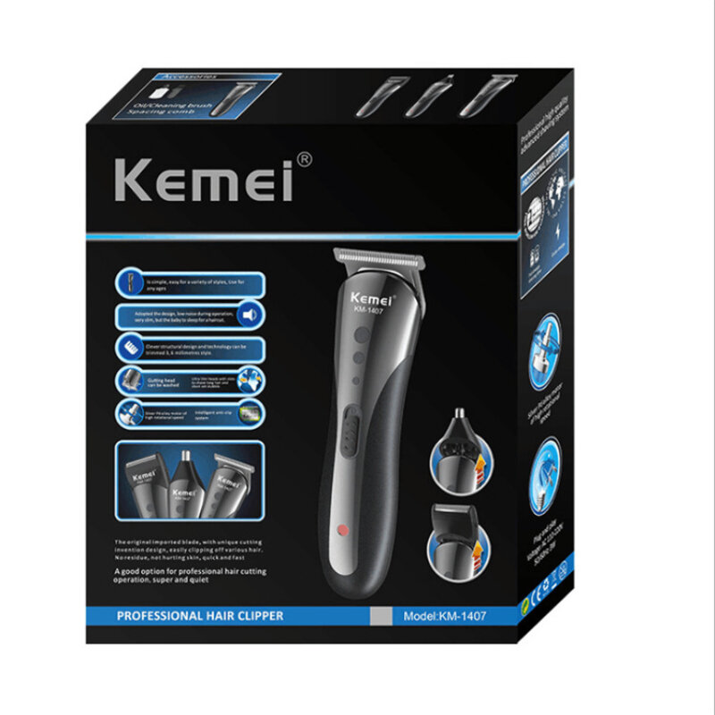 Cortadora de pelo Kemei inalámbrica 3 en 1, afeitadora de pelo resistente al agua recargable para hombres, Afeitadora eléctrica, afeitadora de barba y nariz, cortadora de pelo