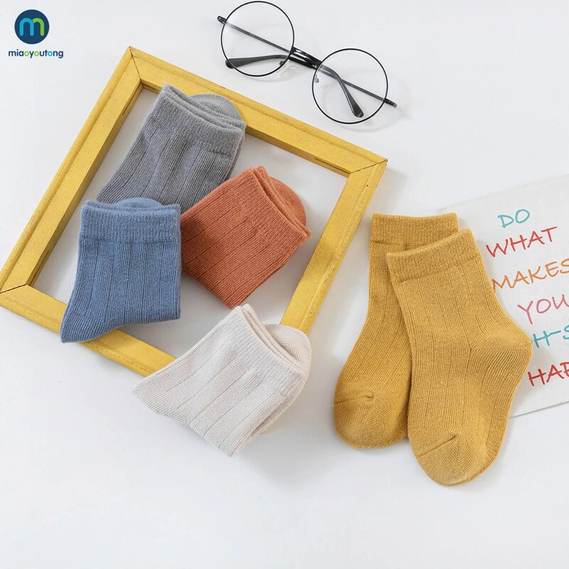 Miaoyoutong-Children's Cotton Striped Floor Socks, bebê, crianças, criança, meninos, meninas, quente, outono, inverno, roupas, 5 pares por lote