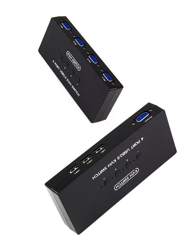 4 포트 KVM 스위치 VGA 컴퓨터 호스트 USB 마우스 키보드 디스플레이 공유 장치, 연결 라인 포함, 4 인 1 아웃