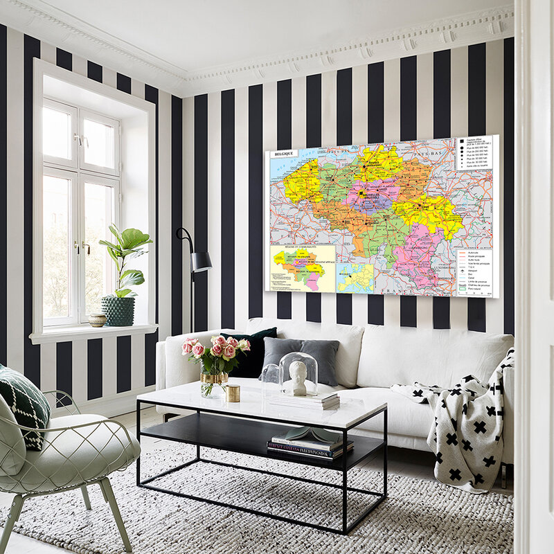 Póster de arte de pared francés para decoración del hogar, pintura en lienzo no tejida, mapa de tráfico y política de Bélgica, suministros escolares, 5x3 pies