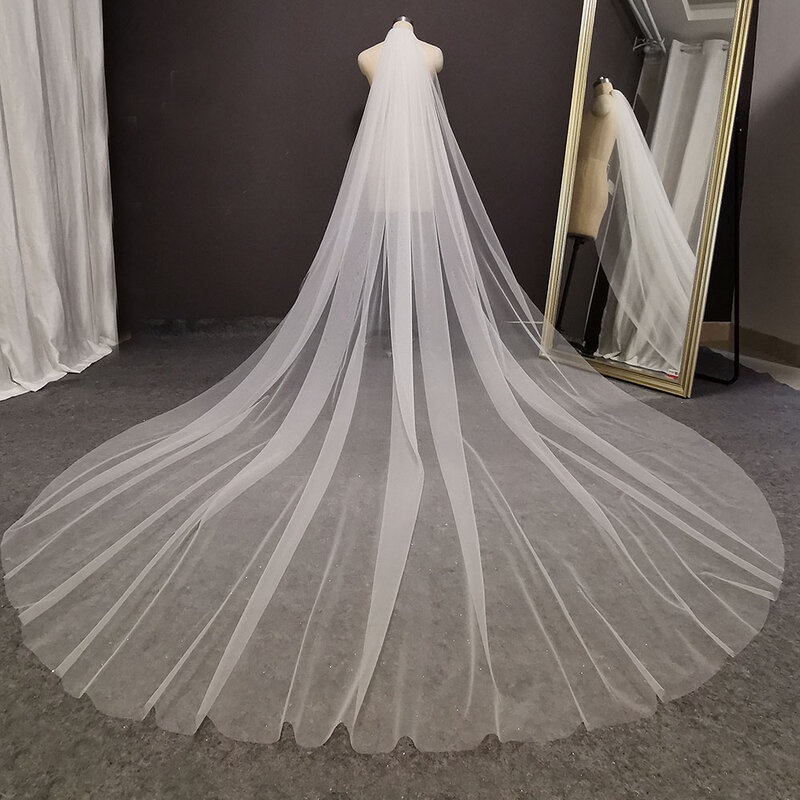 นุ่มยาวTulle Wedding VeilกับหวีคุณภาพสูงPlainนุ่มสีขาวIvory Cathedralเจ้าสาวอุปกรณ์จัดงานแต่งงาน