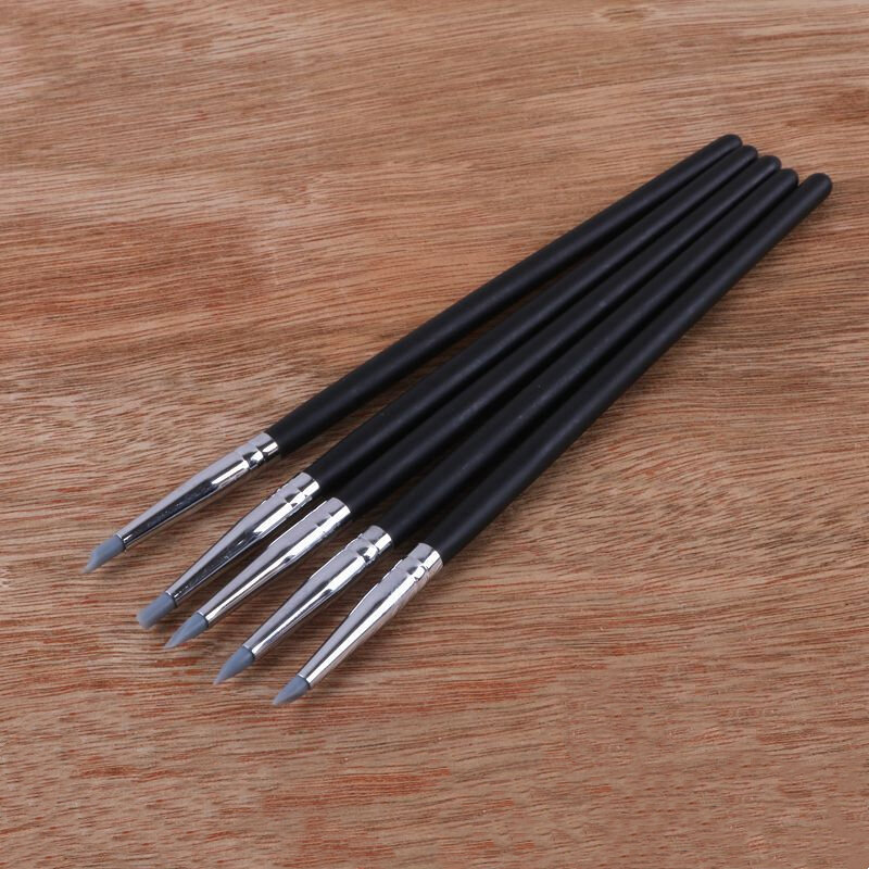 5pcs/set Silicone Tip Color Shapers Brushes Clay Sculpture Shaping Modeling Tools Rubber Tip Brushes Shapers Nail Art Tools