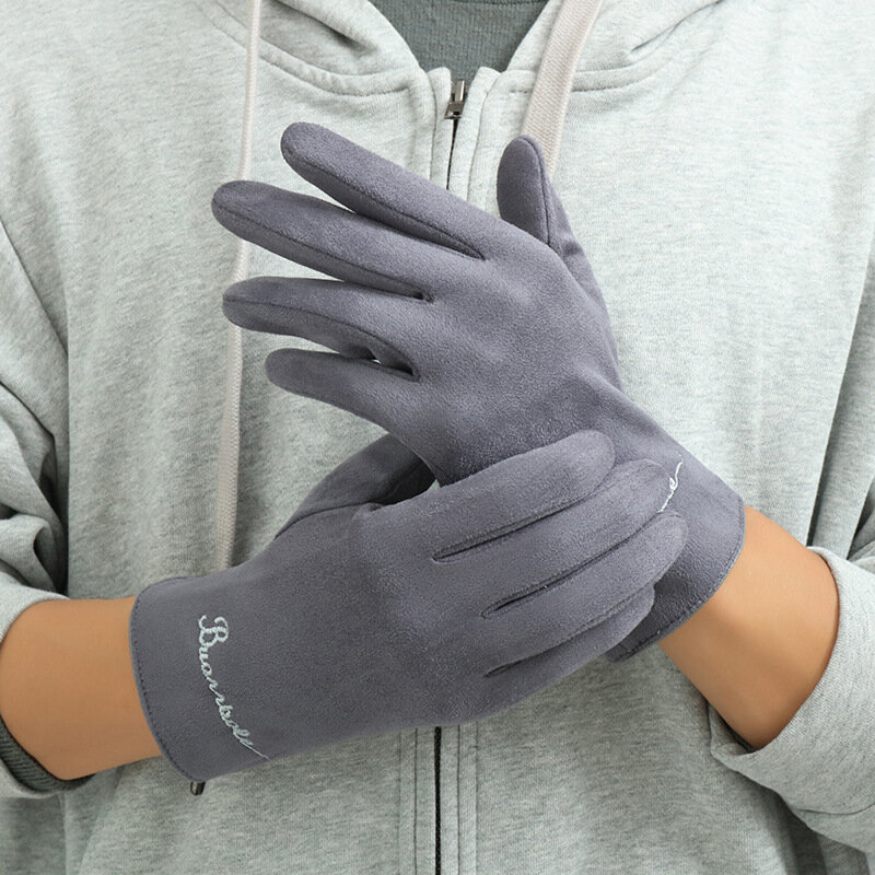 Перчатки Мужские Зимние Замшевые, теплые модные утепленные митенки с вышивкой надписью, с бархатной подкладкой для сенсорных экранов