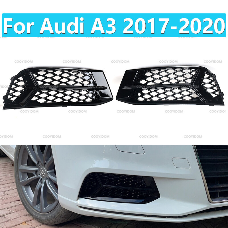 Quadro da lâmpada do nevoeiro do favo de mel, grade oca sob a rede, preto brilhante, acessórios do carro, Audi A3 2017 2018 2019 2020