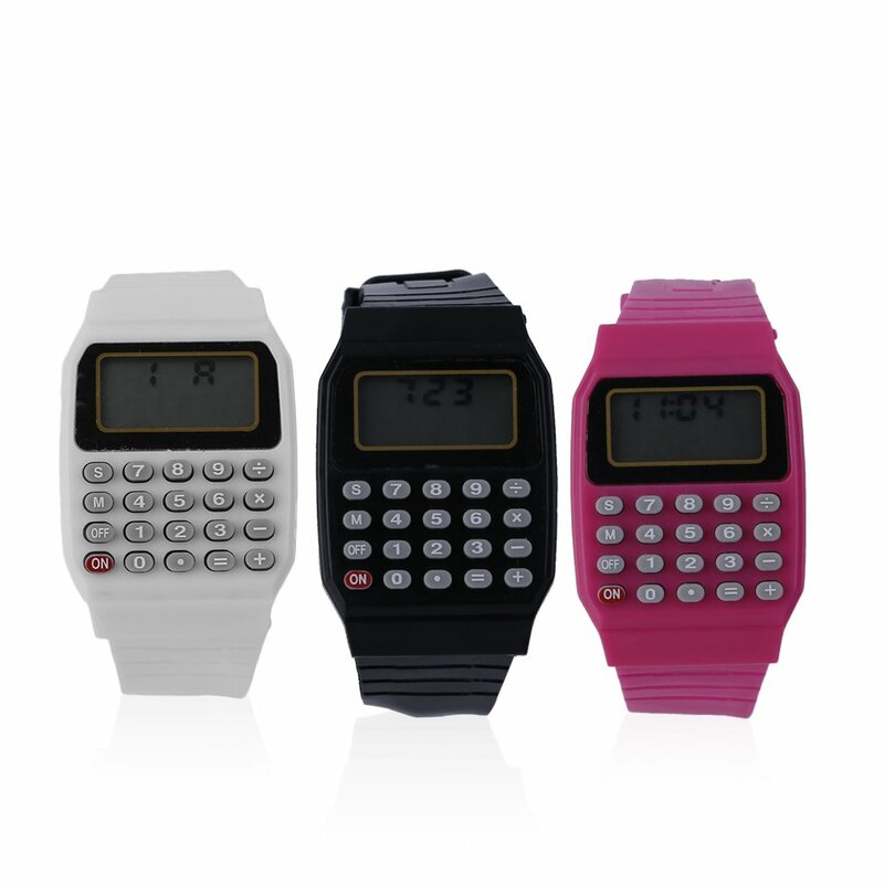 Часы Наручные детские с калькулятором, практичные цифровые спортивные однотонные удобные с силиконовым ремешком, с калькулятором