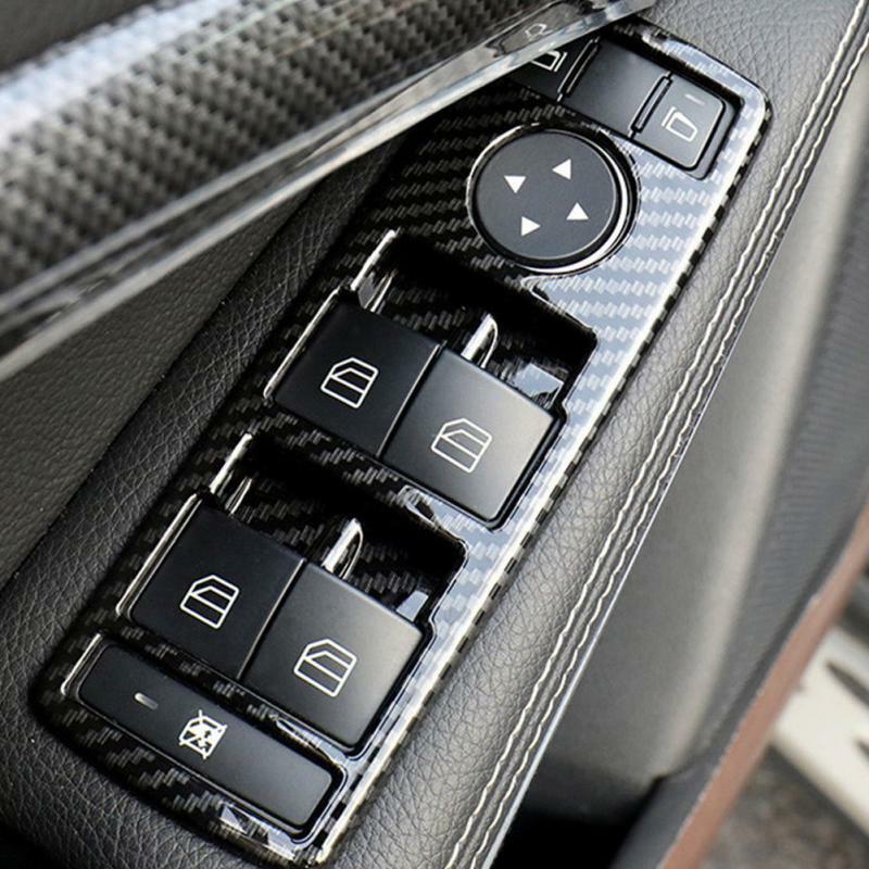 Interruptor de ventana de fibra de carbono para coche, marco de cubierta embellecedor de botón para Mercedes Benz A, B, C, E, Cla, Gla, Glk, Ml, Gle, clase W204, 5 uds.