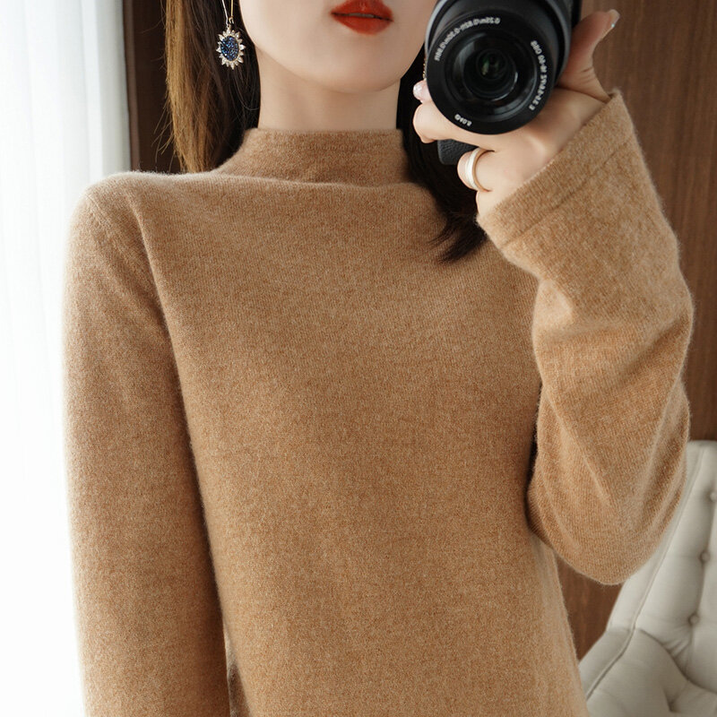 하프 터틀넥 스웨터 여성 가을/겨울 21 새로운 풀오버 스웨터 느슨한 대형 사이즈 긴 소매 한국 트렌드 패션 여러 가지 빛깔의