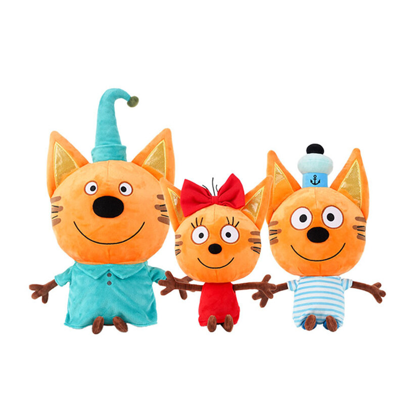 เด็กของแท้ E แมวรัสเซีย Три Кота ครอบครัวสาม Happy แมวตุ๊กตาตุ๊กตา Cookie Candy พุดดิ้ง Happy Cat ตุ๊กตาของเล่นของขวัญสำหรับเด็ก