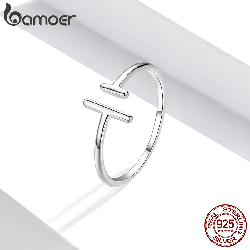 Bameor แท้925เงินสเตอร์ลิง Simple Minimalist เปิดแหวนนิ้วปรับได้สำหรับแฟชั่นหญิง Bijoux SCR555