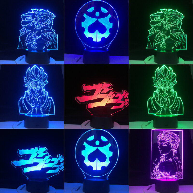 JoJo 'S Perangkat Seni Petualangan Aneh Remote Control Lampu Malam Warna-warni untuk Dekorasi Ruangan 3d Lampu Jojo Led Lampu Malam Anime