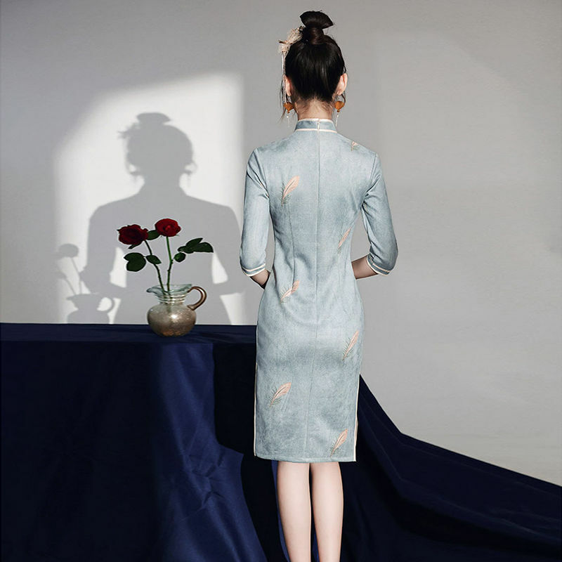 New 2024 Vintage Improved Qipao Elegant Women Traditional Cheongsam Dress Half Sleeve Ladies Chinese Qipao Elegant Party Dress