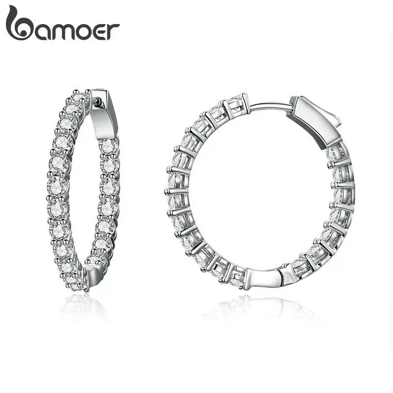 BAMOER klasyczne nowe srebrne kolczyki okrągłe koło Luminous sześcienne kolczyki z cyrkoniami dla kobiet hiperbola kolczyki biżuteria YIE138