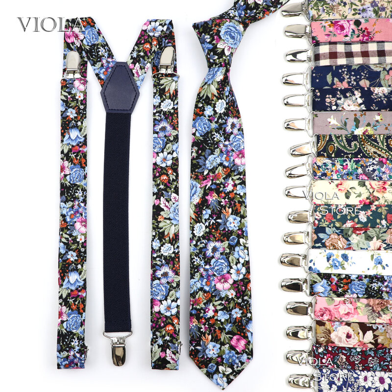 Conjuntos de gravatas de algodão floral para homens e mulheres, alças ajustáveis, calças masculinas, jeans, saia feminina, acessórios para camisa, presente, 2,5 cm