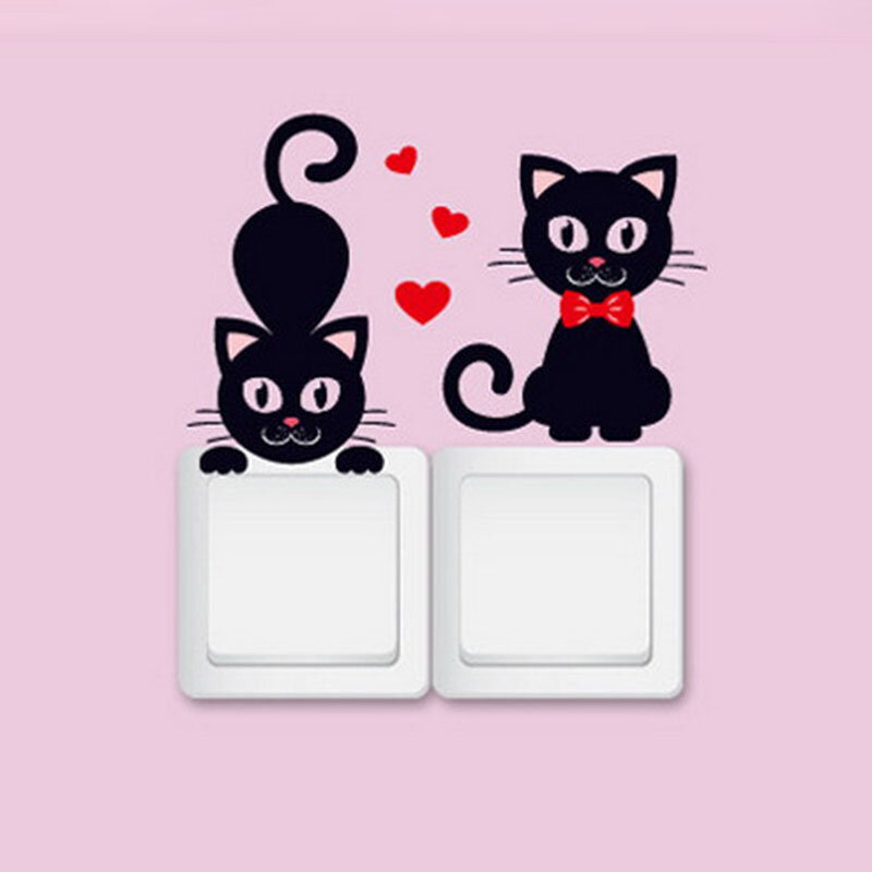 Adesivos de parede de gato preto, adesivos multi-função de desenho animado de pvc, brinquedos da moda, interruptor de luz criativo, decoração, 1 peça