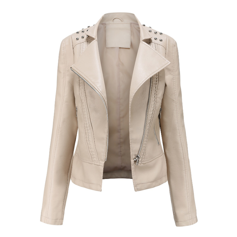 Женская кожаная куртка на молнии, приталенная короткая мотоциклетная куртка из искусственной кожи с отложным воротником, верхняя одежда, весна 2021
