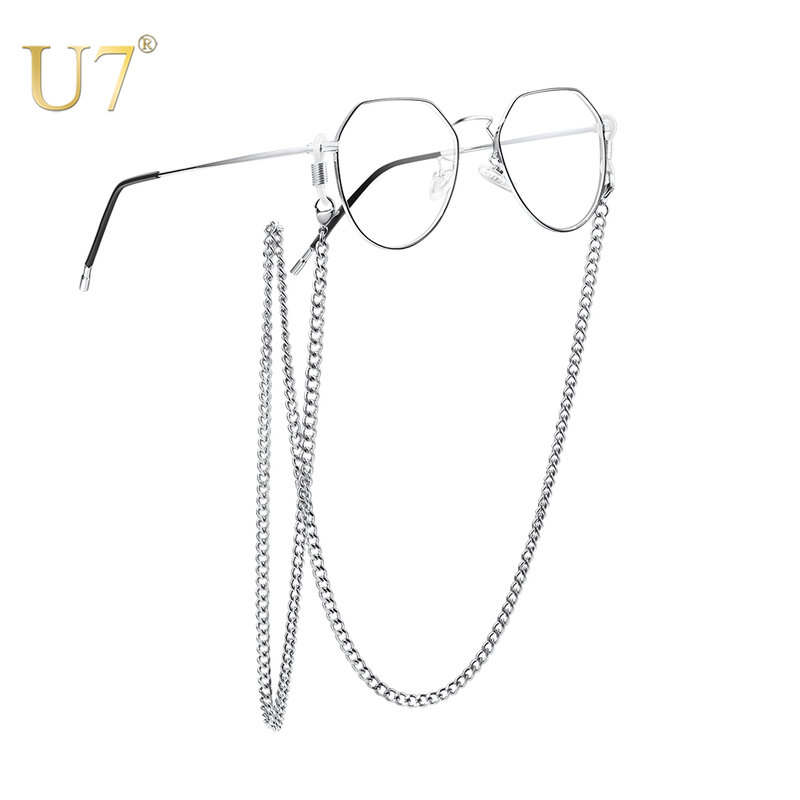 U7 Sturdy Eyeglasses Chain Accessory 28" for Men Women Unisex Glasses Chain Fashion Jewelry Stainless Steel Metal Cuban Chain