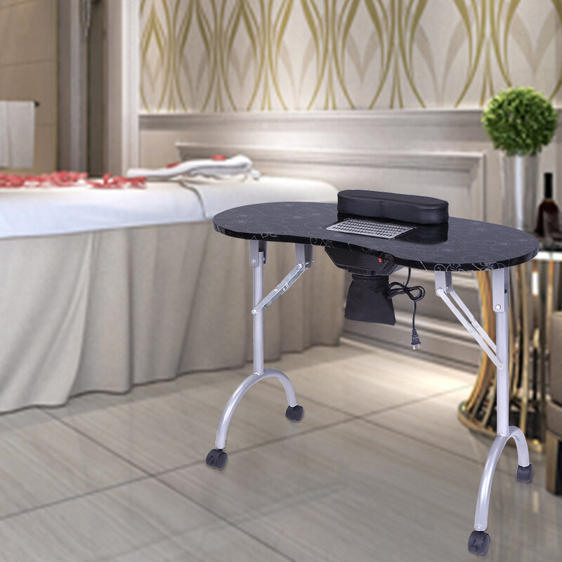 Zwei Farben Tragbare MDF Nagel Bale Maniküre Tisch Spa Schönheit Salon Ausrüstung Schreibtisch mit Staub Kollektor & Kissen & Fan