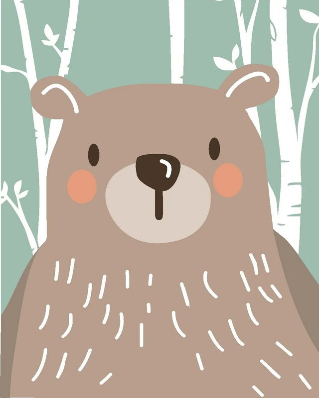 Nórdico Decoração Minimalista Pintura Animal Bonito para Crianças Urso Raposa Coelho Parede Pictures para Sala de estar Anime Cartaz Dos Desenhos Animados
