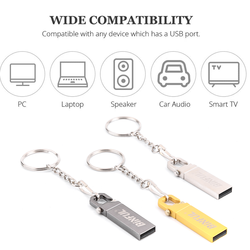 BiNFUL-unidad flash USB, pendrive de 4GB, 8GB, 16GB, 32GB y 64GB, resistente al agua, de metal plateado, 128G