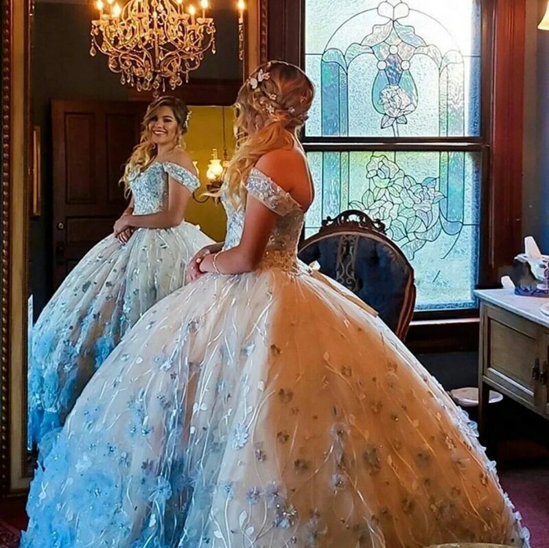 Robe de princesse Quinceanera, 16 pièces, Sexy, épaules dénudées, en dentelle 3D, avec des Appliques, robe de bal formelle pour filles, sur mesure