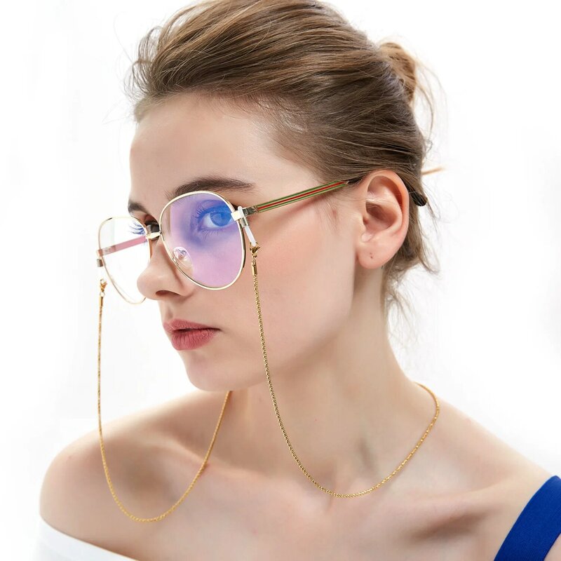 패션 선글라스 마스크 안경 체인, 분실 방지 이어폰 홀더 끈, 블랙 골드 및 실버 색상, 금속
