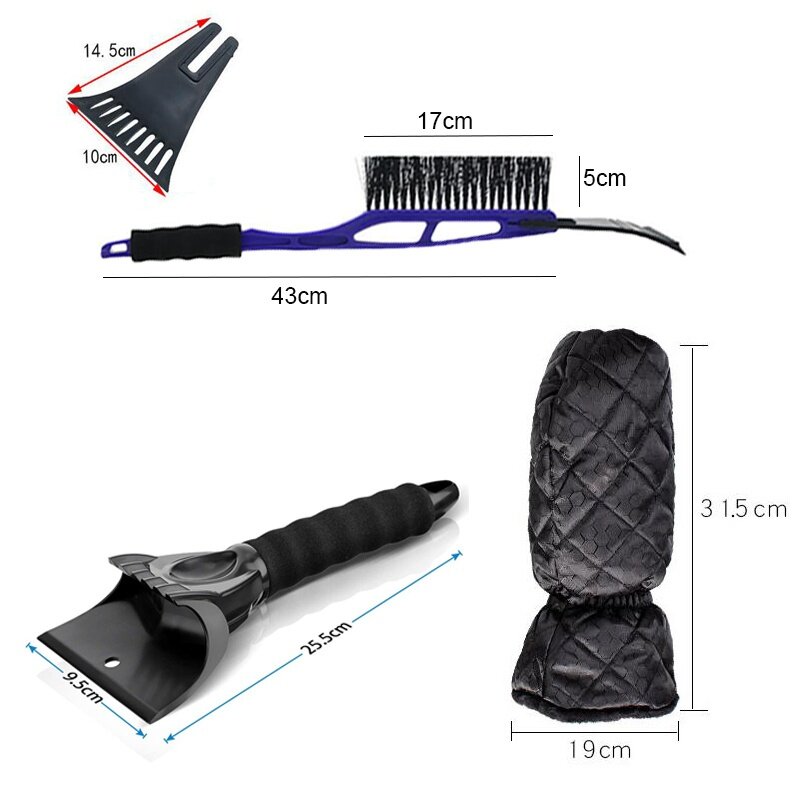 3PCS Ice Scraper Mitt With Snow Brush For Car Windshield Window Snow Shovel And Waterproof Snow Remover Glove Winter Tool