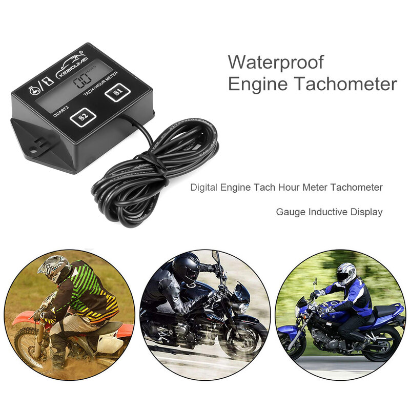 Цифровой тахометр Kebidumei для мотоцикла, тахометр двигателя часов, 12 В, ЖК-дисплей, водонепроницаемый