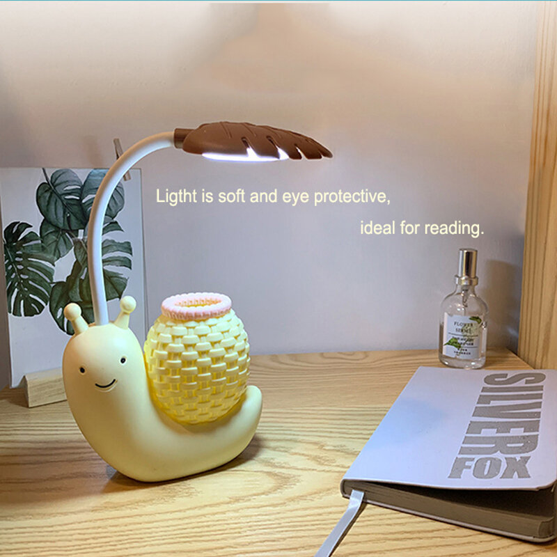 ペンホルダー付きスネイル読書灯,USB充電式,新しい装飾的なナイトライト