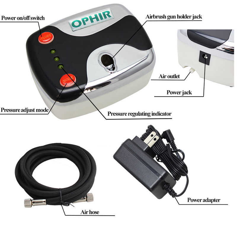 OPHIR 12V DC Portable Airbrush Compressor with 0.3mm Airbrush Gun for Cake Decorating Art Hobby Paint _AC002+AC004