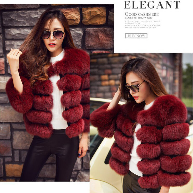 Casaco de pele de raposa falsa para mulheres, jaqueta de manga comprida casaco de pele de raposa falsa, casacos quentes grossos elegantes, moda inverno, top novo