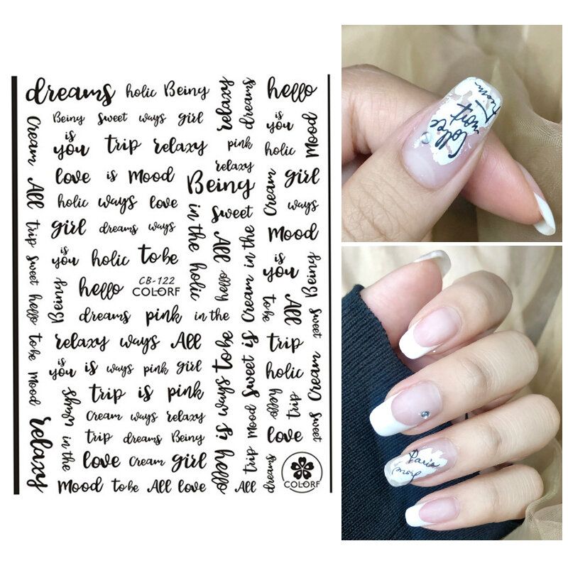 HNUIX-calcomanías deslizantes con letras 3D para decoración de uñas, 1 hoja, pegatina adhesiva, inscripciones, hojas del alfabeto, sobres, herramienta de manicura