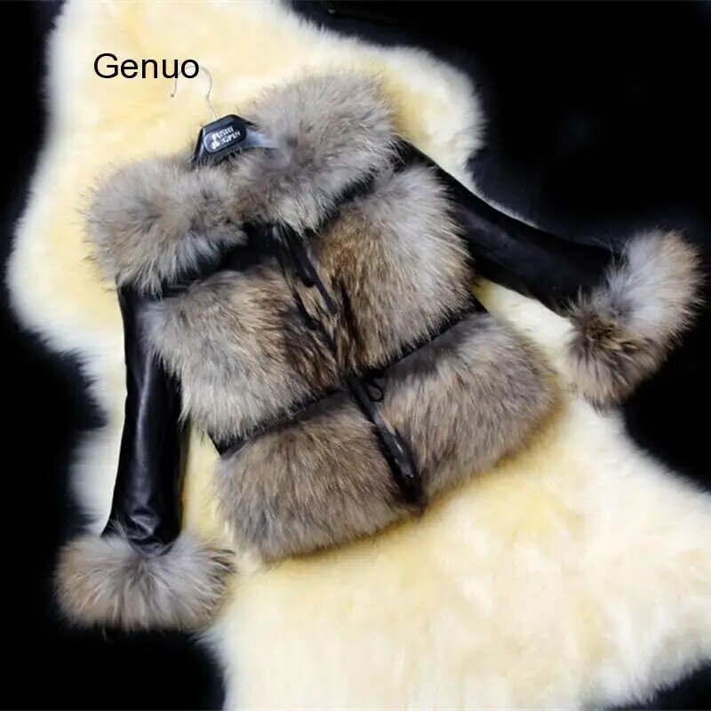 New Winter Women Faux Fur Coats Thicken Faux Leather Fur Female Slim Coat Fur Lining Leather Jacket Aviator Jacket  Cas