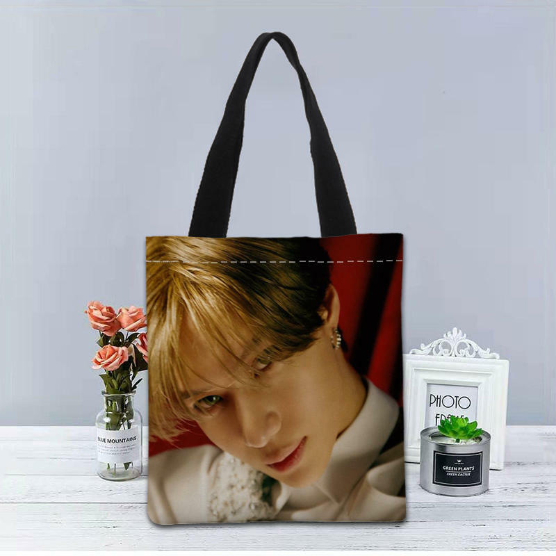 Shinee taemin personalizado sacola de tecido lona bolsa dois lados impresso saco de compras viajando casual útil bolsa de ombro 0519