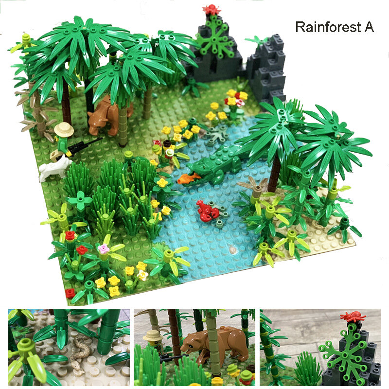 Tropischen Regenwald mit Grundplatte Hylaea Zubehör Brick MOC Euhylacion Baustein Baut Partikel Brickset