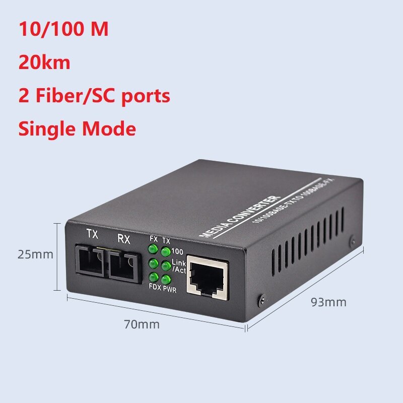 Convertisseur émetteur-récepteur Fiber optique 100M, Mode simple/Multiple double Fiber /2 ports, émetteur-récepteur Fiber optique, convertisseur de média 1RJ45