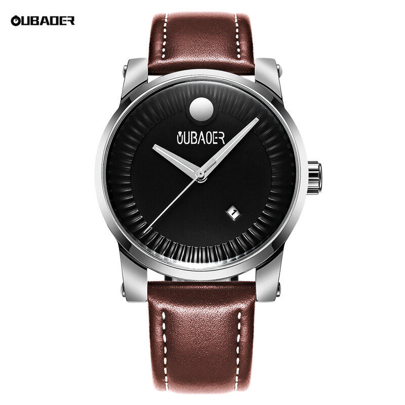 トップブランドoubaoer男性クォーツクロノグラフ腕時計革カジュアル腕時計豪華な創造的な時計レロジオmasculino