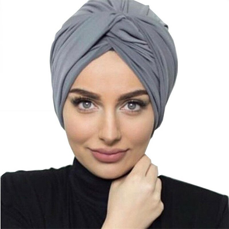 패션 소프트 스웨이드 터번 모자, 솔리드 컬러 여성 헤드스카프 보닛 이슬람 히잡 모자, 스카프 인도 모자 이슬람 2020