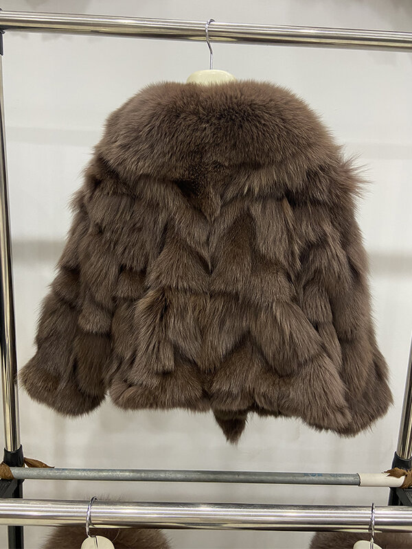 Mulheres inverno grosso quente real casaco de pele de raposa moda feminina gola de pele de raposa natural três quartos manga senhora outwear