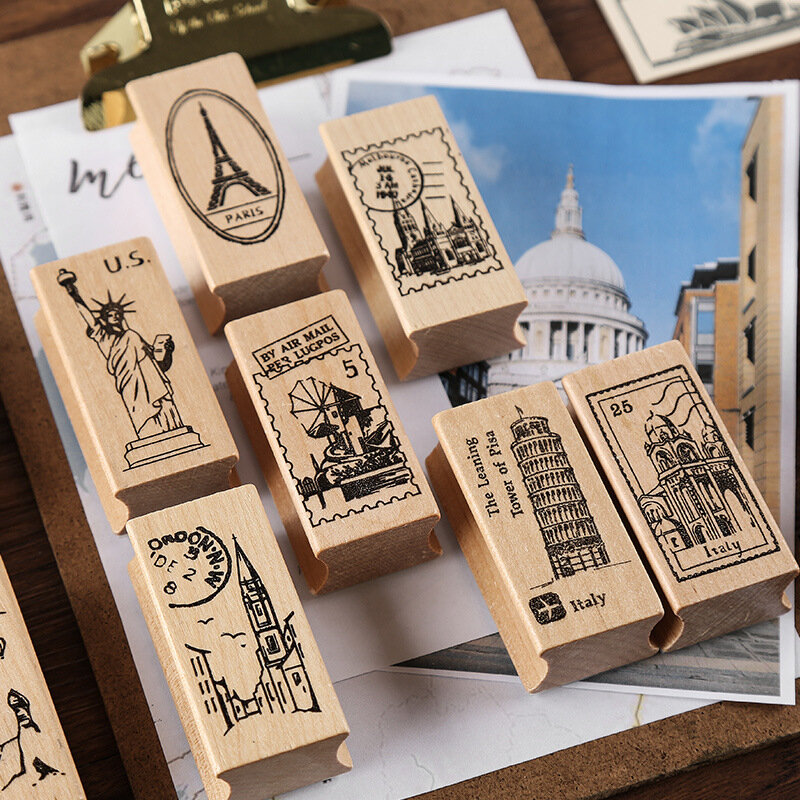 خمر العالم الشهير بناء السفر الديكور ختم خشبي المطاط Stamps ل سكرابوكينغ القرطاسية DIY بها بنفسك الحرفية القياسية ختم