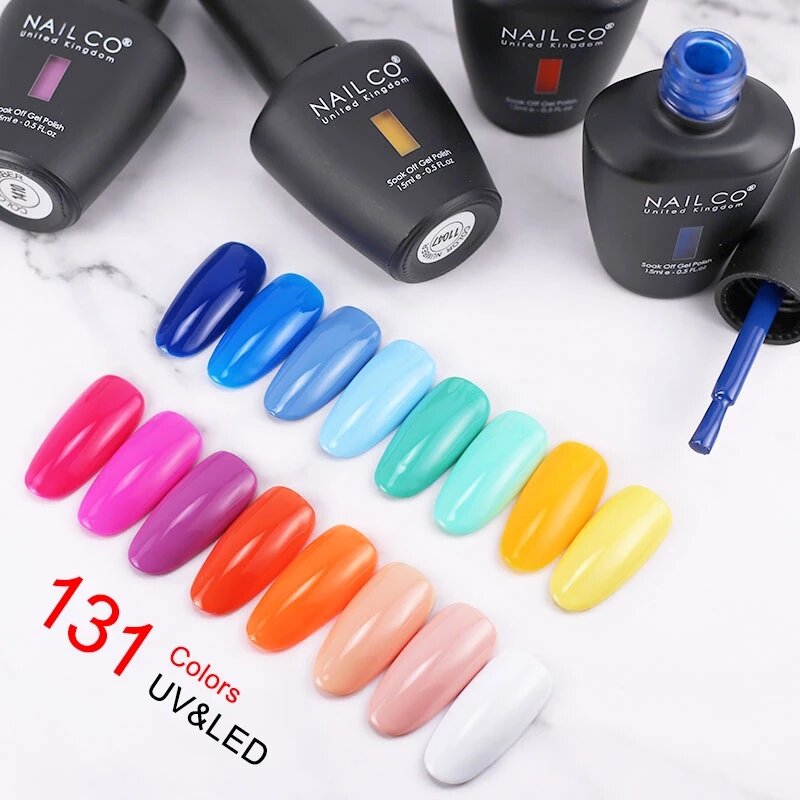 Nailco-マニキュア,肌色,赤,半永久的,青,UVおよびLED, 333色,15ml