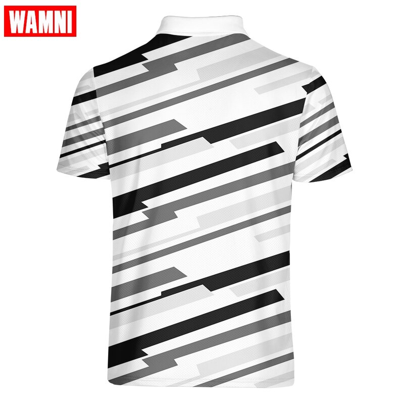 WAMNI marka 3D koszula Sport szybkoschnący koszulka do gry w tenisa luźna Harajuku Stripe Casual kulturystyka męska oddychająca biała koszula